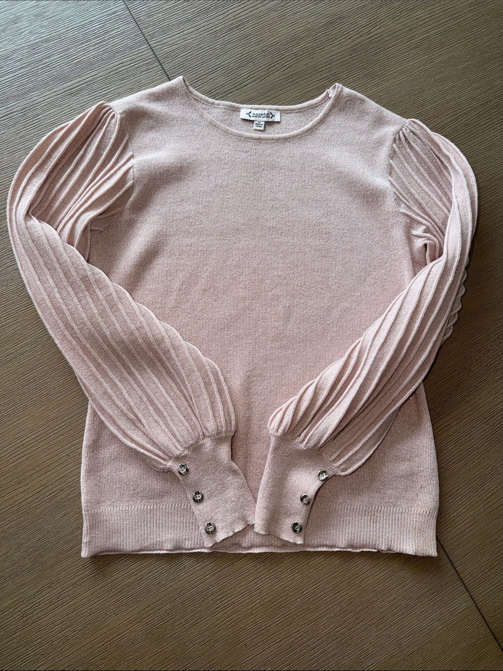 Nanette Lepore blush crewneck sweater with buttons and lurex